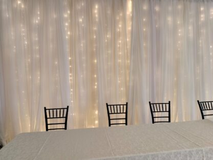 backdrop with fairy lights sheer or voile color can be changed according to your needs available in variety of colors used for types for your event wedding birthday ceremony party anniversary, available for rental, rent buy or sale